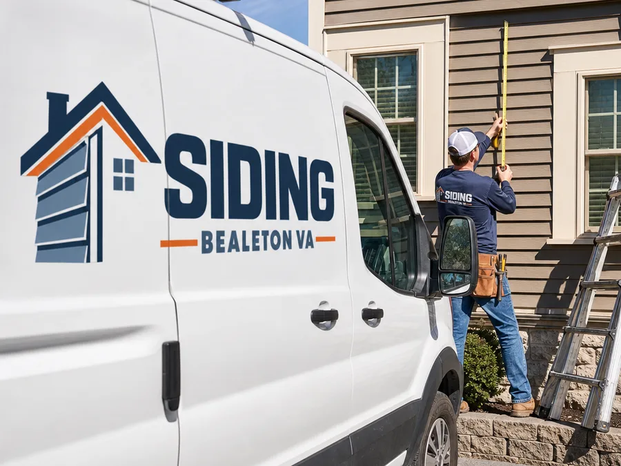 Siding contractor measuring and inspecting an exterior wall near windows and trim